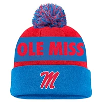 Men's Nike Red/Blue Ole Miss Rebels Peak Stripe Cuffed Knit Hat with Pom