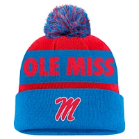 Men's Nike Red/Blue Ole Miss Rebels Peak Stripe Cuffed Knit Hat with Pom