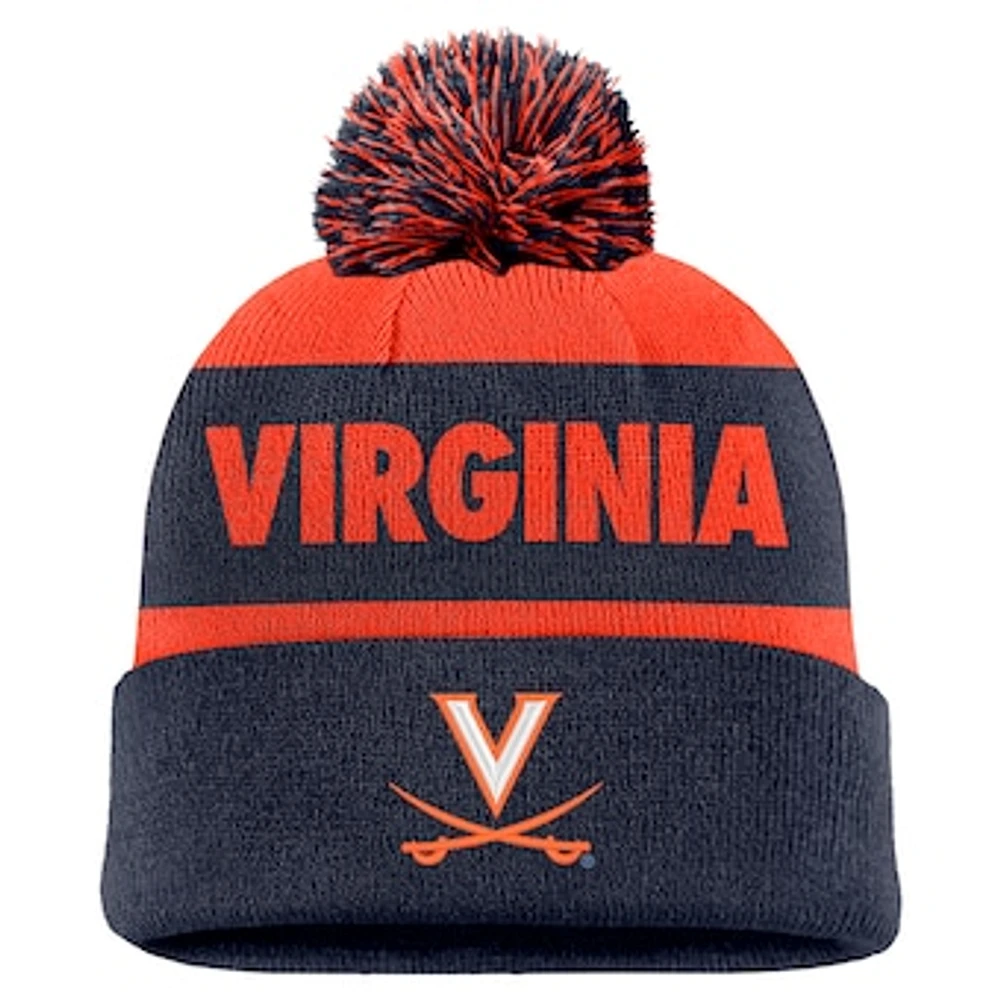 Men's Nike Orange/Navy Virginia Cavaliers Peak Stripe Cuffed Knit Hat with Pom