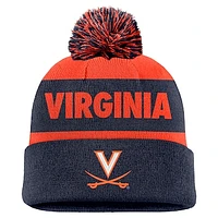 Men's Nike Orange/Navy Virginia Cavaliers Peak Stripe Cuffed Knit Hat with Pom