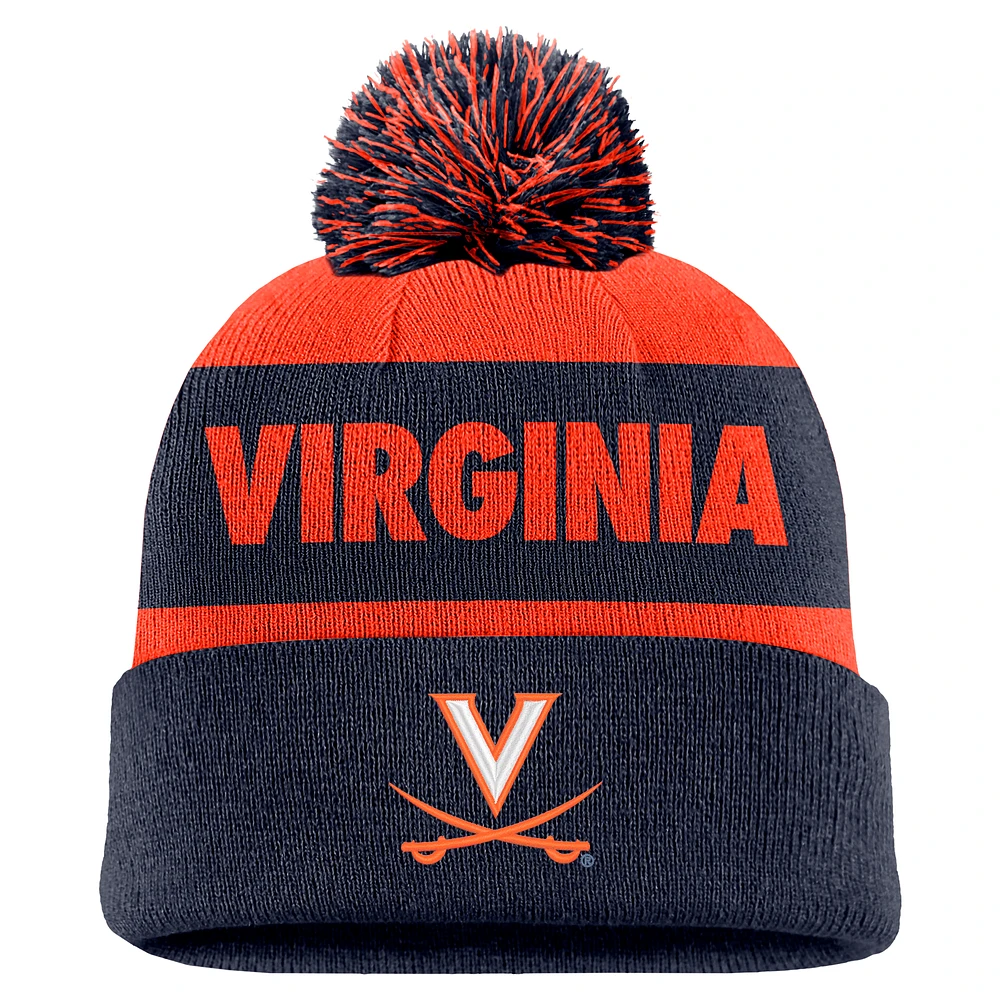 Men's Nike Orange/Navy Virginia Cavaliers Peak Stripe Cuffed Knit Hat with Pom