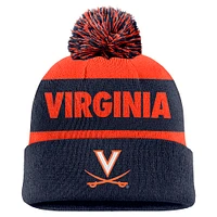 Men's Nike Orange/Navy Virginia Cavaliers Peak Stripe Cuffed Knit Hat with Pom