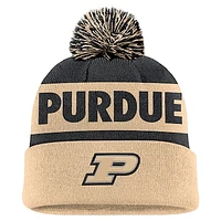 Men's Nike Black/Gold Purdue Boilermakers Peak Stripe Cuffed Knit Hat with Pom