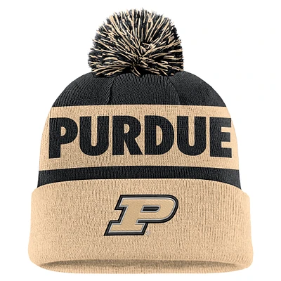 Men's Nike Black/Gold Purdue Boilermakers Peak Stripe Cuffed Knit Hat with Pom