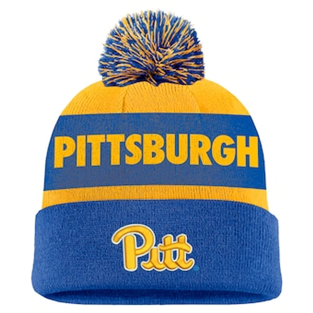 Men's Nike Gold/Royal Pitt Panthers Peak Stripe Cuffed Knit Hat with Pom