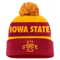 Men's Nike Gold/Crimson Iowa State Cyclones Peak Stripe Cuffed Knit Hat with Pom