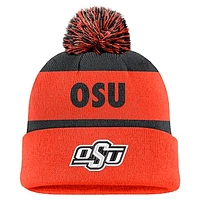 Men's Nike Navy/Orange Oklahoma State Cowboys Peak Stripe Cuffed Knit Hat with Pom