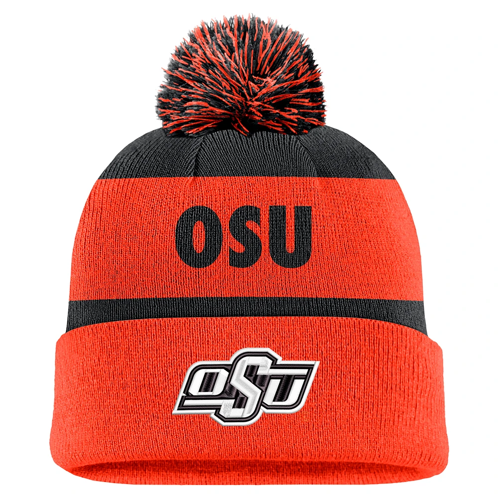 Men's Nike Navy/Orange Oklahoma State Cowboys Peak Stripe Cuffed Knit Hat with Pom