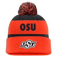 Men's Nike Navy/Orange Oklahoma State Cowboys Peak Stripe Cuffed Knit Hat with Pom