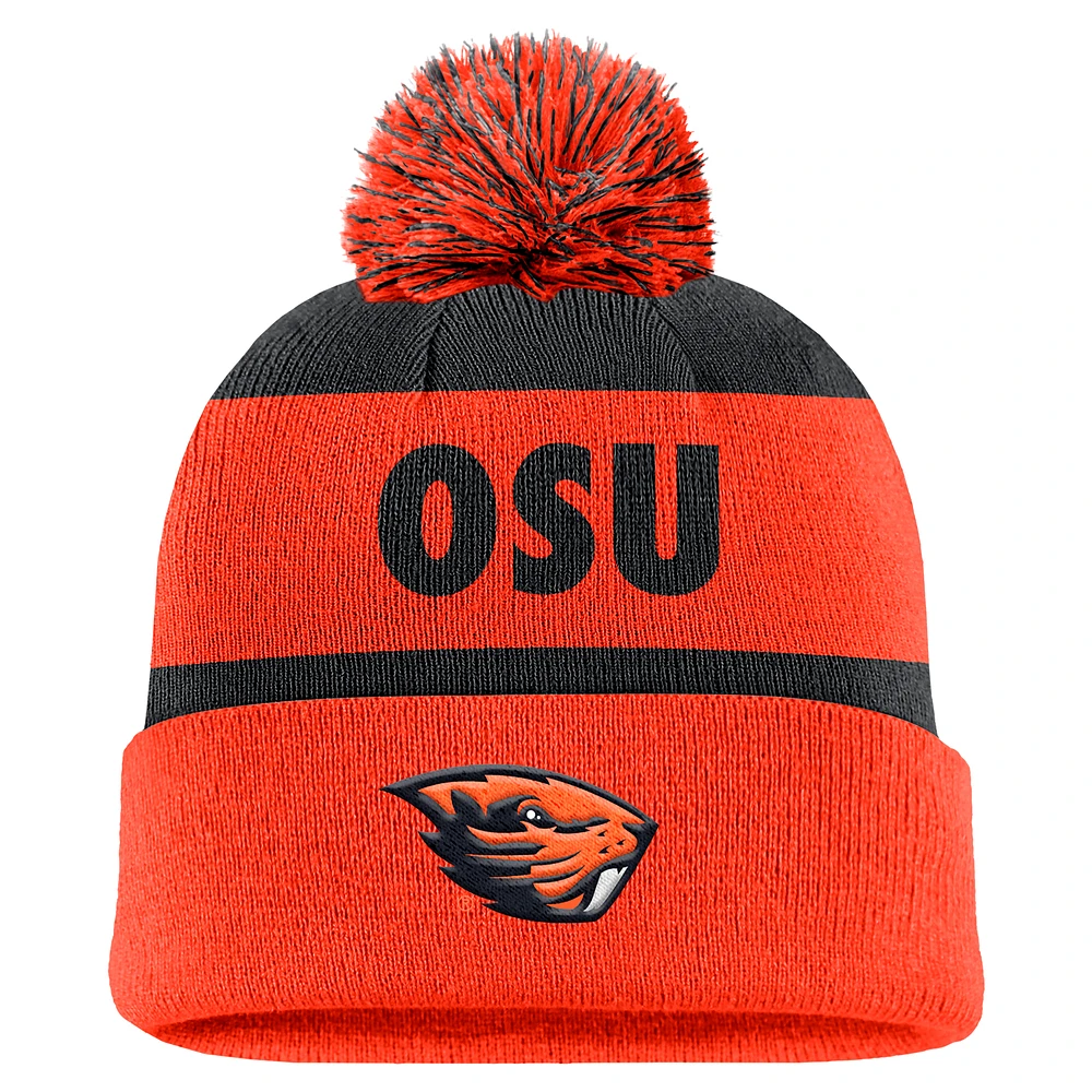 Men's Nike Navy/Orange Oregon State Beavers Peak Stripe Cuffed Knit Hat with Pom