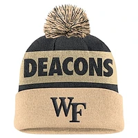 Men's Nike Black/Gold Wake Forest Demon Deacons Peak Stripe Cuffed Knit Hat with Pom