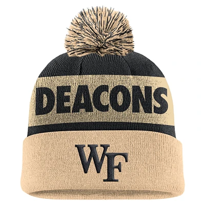 Men's Nike Black/Gold Wake Forest Demon Deacons Peak Stripe Cuffed Knit Hat with Pom