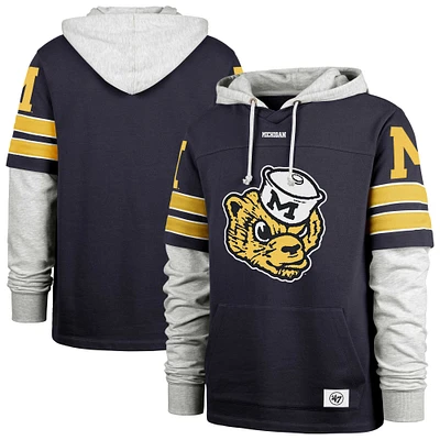 Men's '47  Navy Michigan Wolverines Blitz Cornerback Lacer Pullover Hoodie