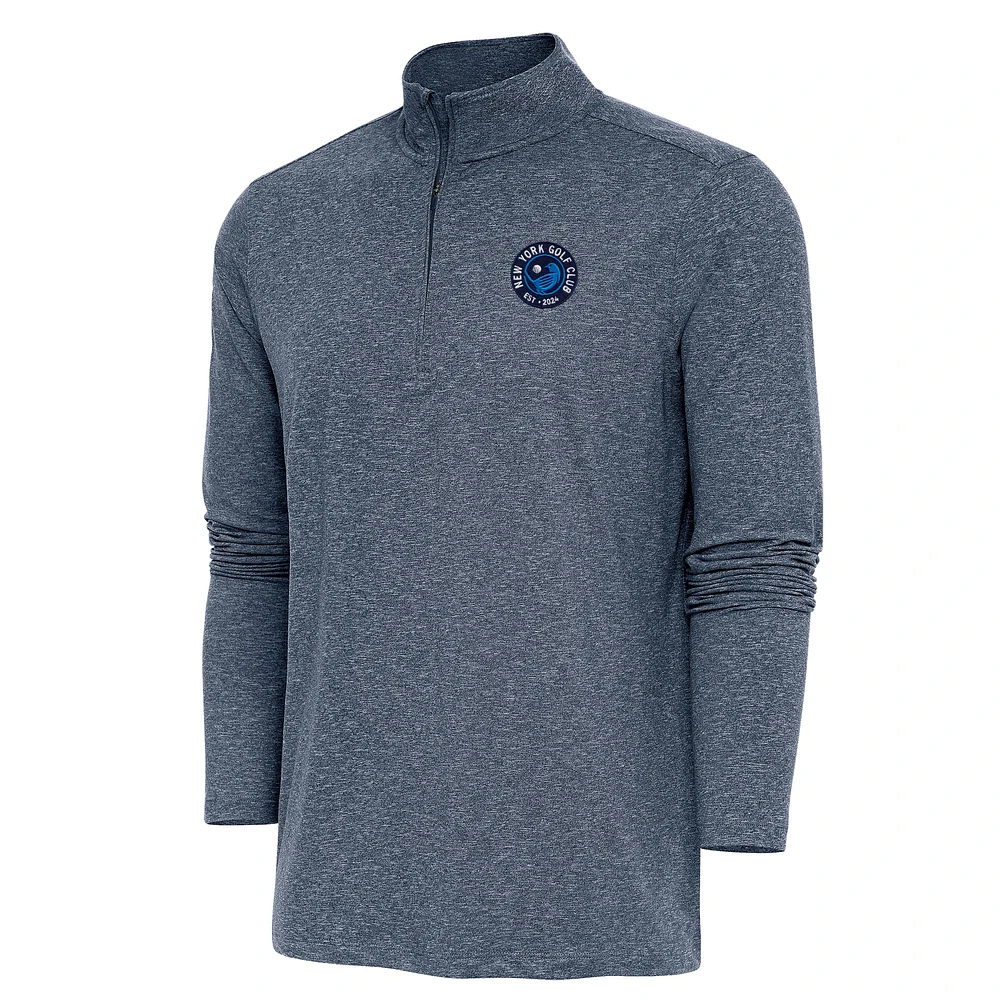 Men's Antigua Heather Navy TGL New York Golf Club Hunk Quarter-Zip Top