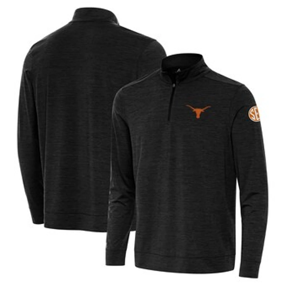 Men's Antigua Heather Black Texas Longhorns SEC Bright Quarter-Zip Pullover Top