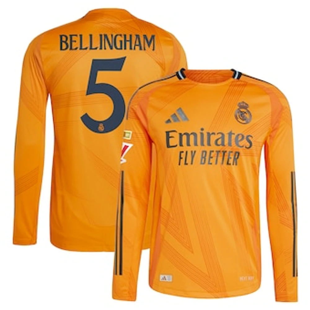 Men's adidas Jude Bellingham Orange Real Madrid 2024/25 Away Authentic Long Sleeve Player Jersey