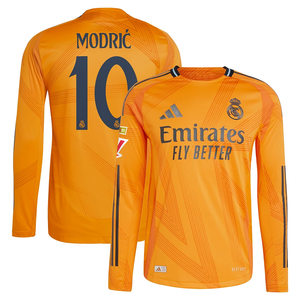 Men's adidas Luka Modric Orange Real Madrid 2024/25 Away Authentic Long Sleeve Player Jersey