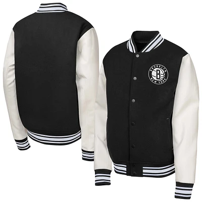 Youth Black Brooklyn Nets True Team Full-Snap Varsity Jacket