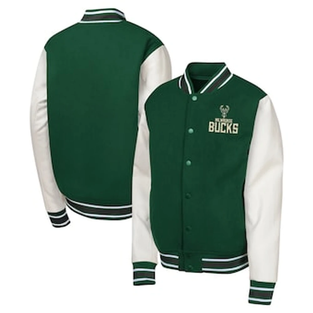 Youth Hunter Green Milwaukee Bucks True Team Full-Snap Varsity Jacket