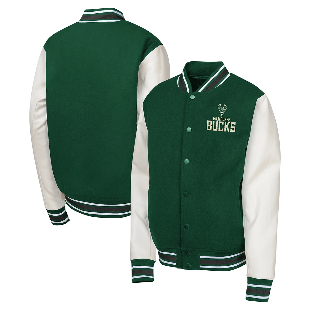 Youth Hunter Green Milwaukee Bucks True Team Full-Snap Varsity Jacket