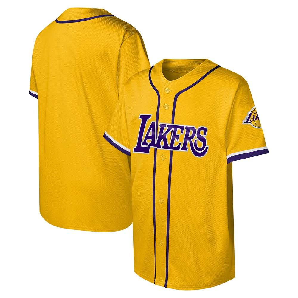 Youth Gold Los Angeles Lakers Stitch Full-Button Baseball  Jersey