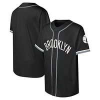 Youth Black Brooklyn Nets Stitch Full-Button Baseball  Jersey