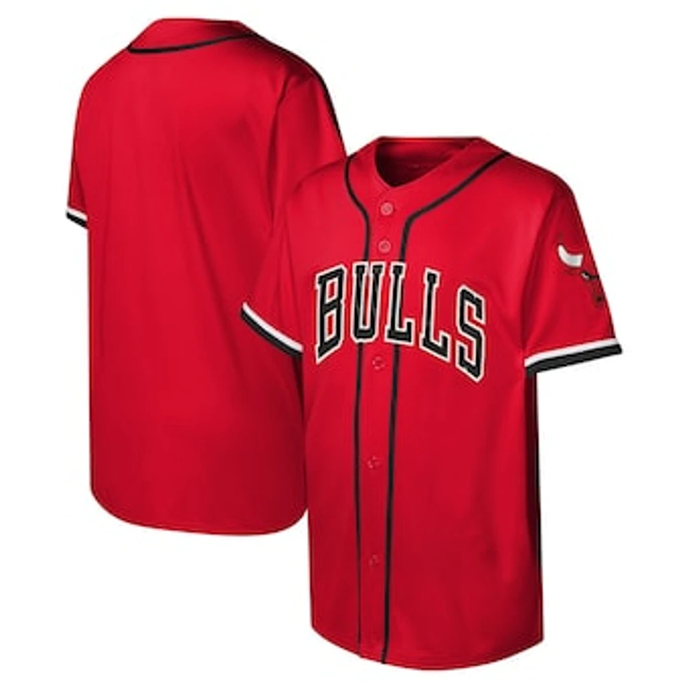 Youth Red Chicago Bulls Stitch Full-Button Baseball  Jersey