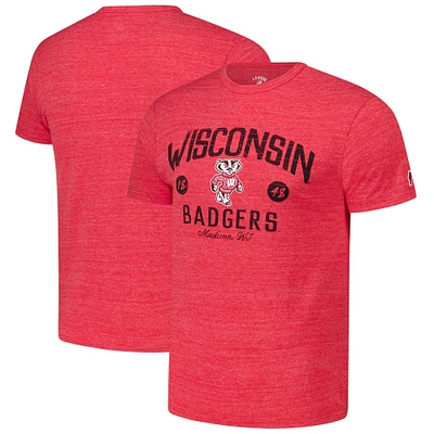 Men's League Collegiate Wear Heather Red Wisconsin Badgers Bendy Arch Victory Falls Tri-Blend T-Shirt