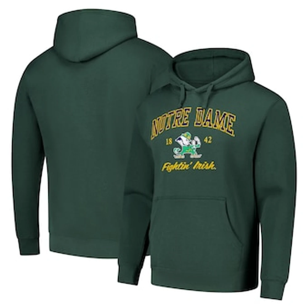 Men's League Collegiate Wear Green Notre Dame Fighting Irish Arch Script Essential Fleece 2.0 Pullover Hoodie