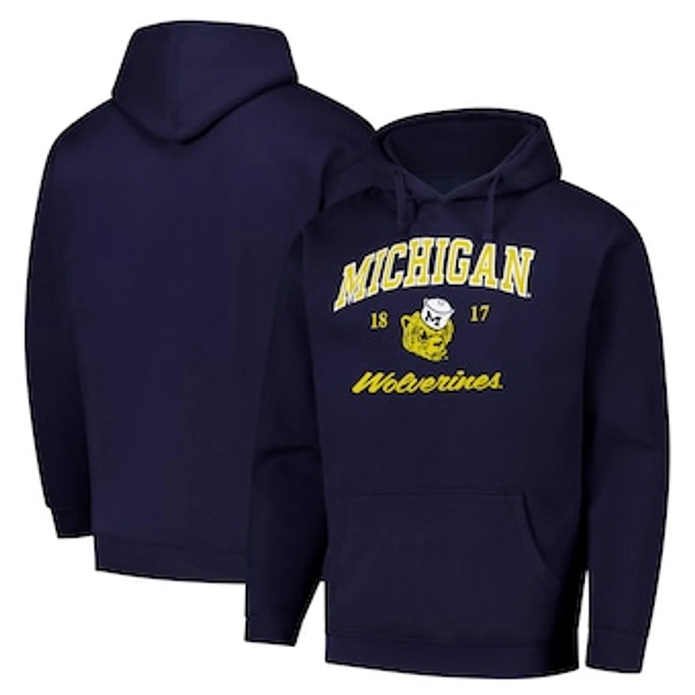 Men's League Collegiate Wear Navy Michigan Wolverines Arch Script Essential Fleece 2.0 Pullover Hoodie