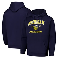 Men's League Collegiate Wear Navy Michigan Wolverines Arch Script Essential Fleece 2.0 Pullover Hoodie