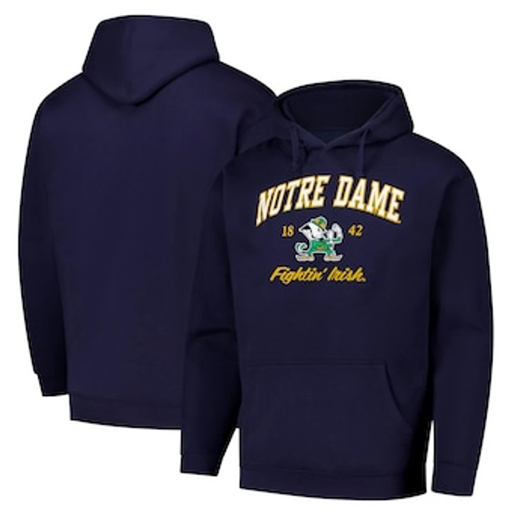 Men's League Collegiate Wear Navy Notre Dame Fighting Irish Arch Script Essential Fleece 2.0 Pullover Hoodie