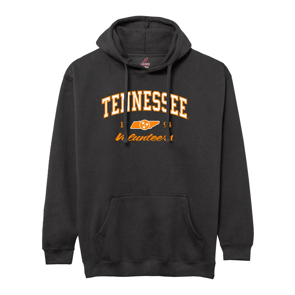 Men's League Collegiate Wear Black Tennessee Volunteers Arch Script Essential Fleece 2.0 Pullover Hoodie