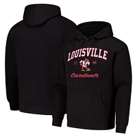 Men's League Collegiate Wear Black Louisville Cardinals Arch Script Essential Fleece 2.0 Pullover Hoodie