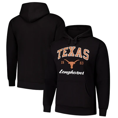 Men's League Collegiate Wear Black Texas Longhorns Arch Script Essential Fleece 2.0 Pullover Hoodie