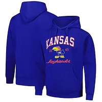 Men's League Collegiate Wear Royal Kansas Jayhawks Arch Script Essential Fleece 2.0 Pullover Hoodie