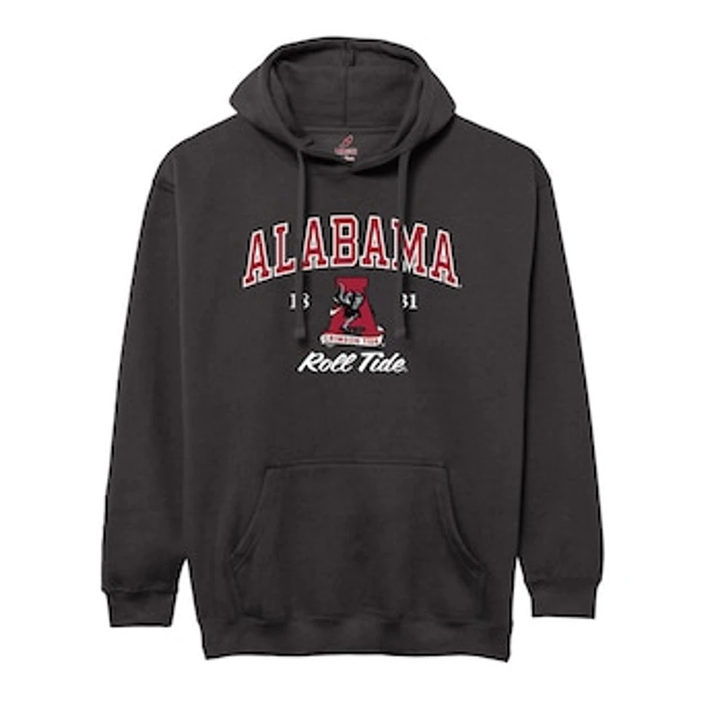 Men's League Collegiate Wear Black Alabama Crimson Tide Arch Script Essential Fleece 2.0 Pullover Hoodie