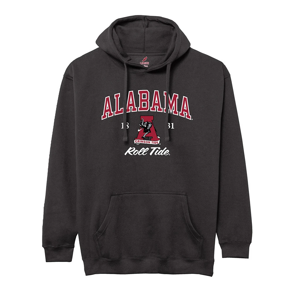 Men's League Collegiate Wear Black Alabama Crimson Tide Arch Script Essential Fleece 2.0 Pullover Hoodie