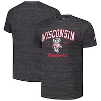 Men's League Collegiate Wear Charcoal Wisconsin Badgers Arch Script Victory Falls Tri-Blend T-Shirt