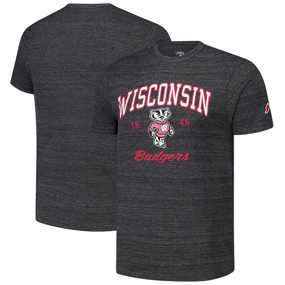 Men's League Collegiate Wear Charcoal Wisconsin Badgers Arch Script Victory Falls Tri-Blend T-Shirt