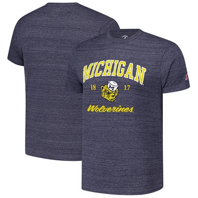 Men's League Collegiate Wear Heather Navy Michigan Wolverines Arch Script Victory Falls Tri-Blend T-Shirt