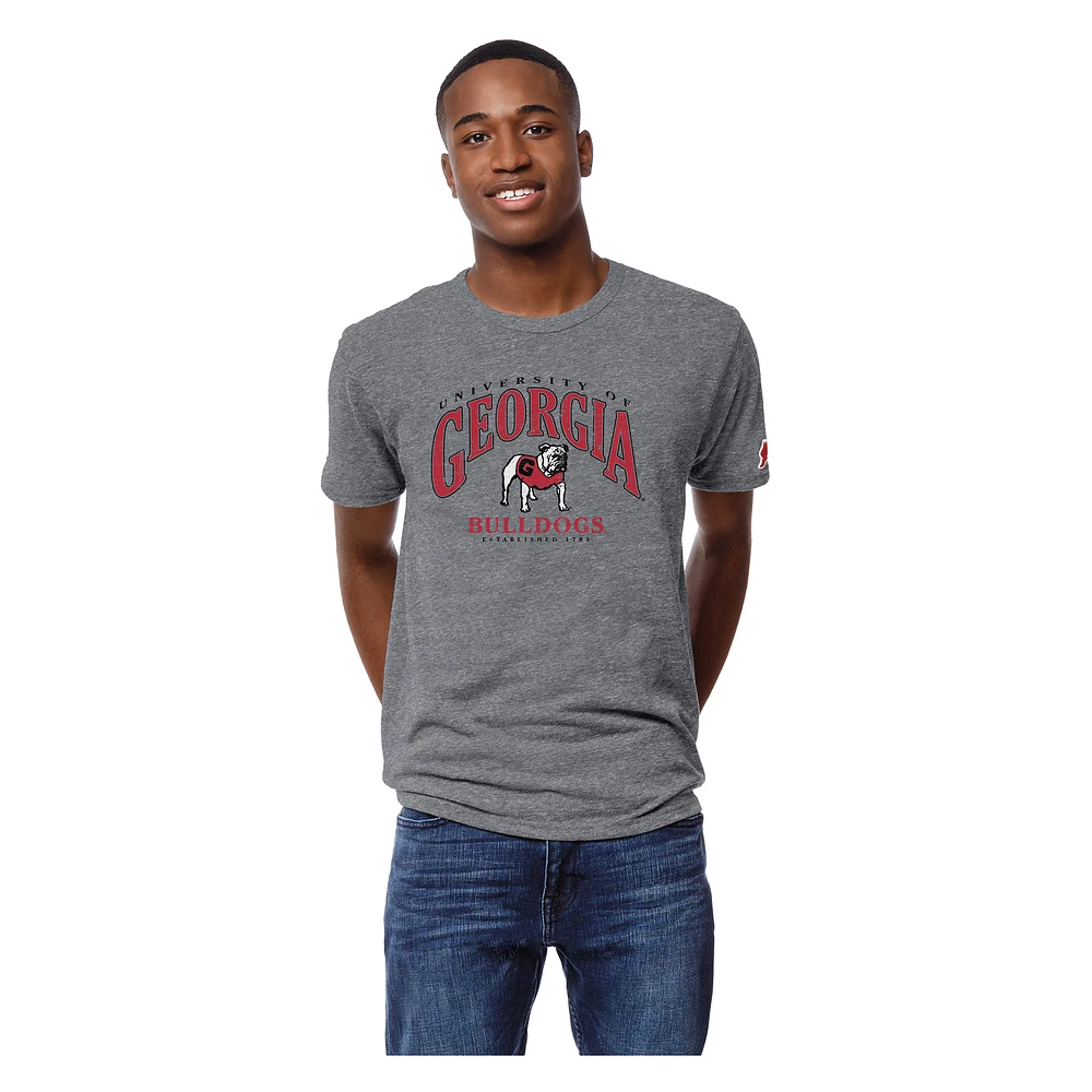 Men's League Collegiate Wear Heather Gray Georgia Bulldogs Tall Arch 2.0 Victory Falls Tri-Blend T-Shirt