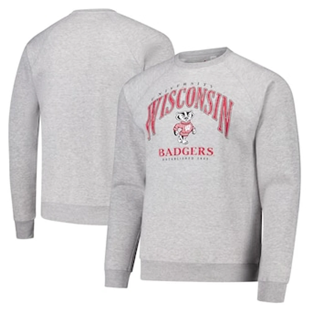 Men's League Collegiate Wear Heather Gray Wisconsin Badgers Tall Arch Essential 2.0 Pullover Sweatshirt