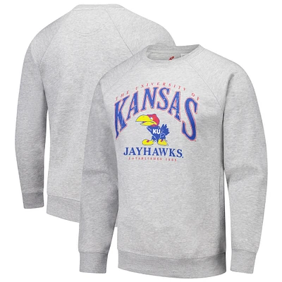 Men's League Collegiate Wear Heather Gray Kansas Jayhawks Tall Arch Essential 2.0 Pullover Sweatshirt