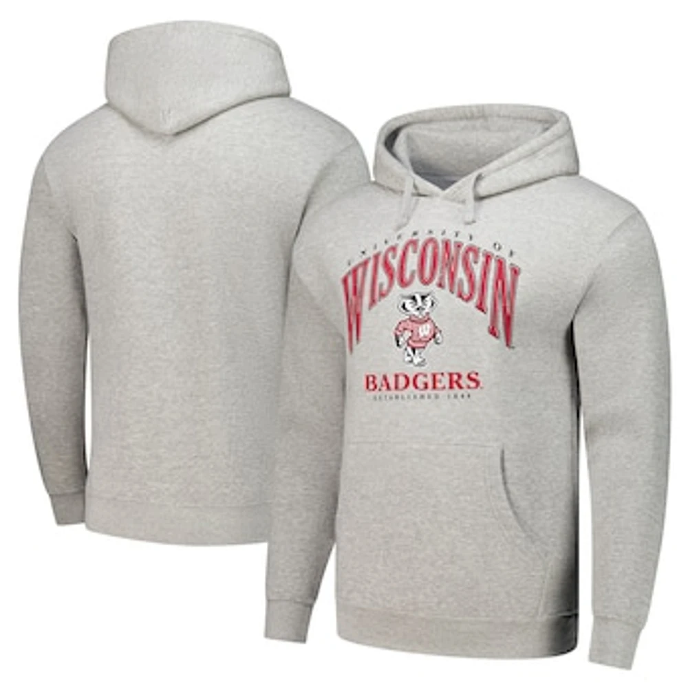 Men's Heather Gray Wisconsin Badgers Tall Arch Essential Pullover Hoodie