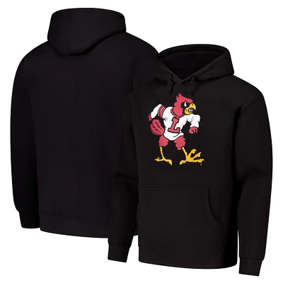 Men's League Collegiate Wear Black Louisville Cardinals Vintage Logo Essential Fleece 2.0 Pullover Hoodie