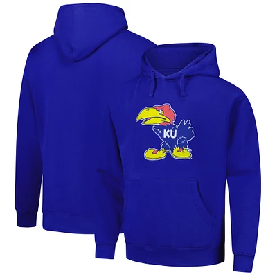 Men's League Collegiate Wear Royal Kansas Jayhawks Vintage Logo Essential Fleece 2.0 Pullover Hoodie