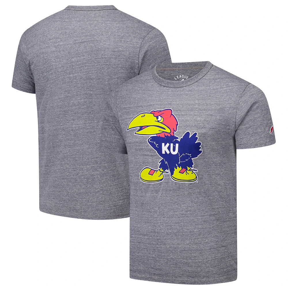 Men's League Collegiate Wear Heather Gray Kansas Jayhawks Victory Falls Tri-Blend T-Shirt