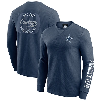 Men's Darius Rucker Collection by Fanatics Navy Dallas Cowboys Washed Waffle-Knit Long Sleeve T-Shirt