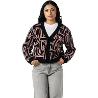 Women's The Wild Collective Black San Francisco 49ers Cropped Full-Button Cardigan Sweater